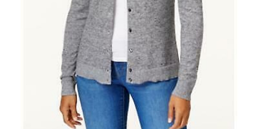 Karen Scott Cardigan Feminino com Botões Cinza Tamanho X-G