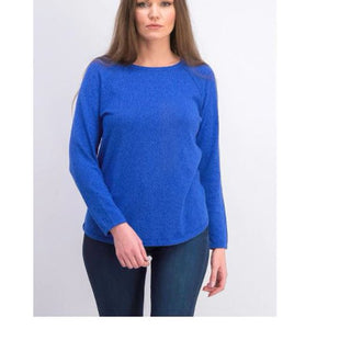 Karen Scott Blusa feminina de algodão mesclado com bainha curva, azul, tamanho X-S