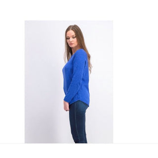 Karen Scott Blusa feminina de algodão mesclado com bainha curva, azul, tamanho X-S