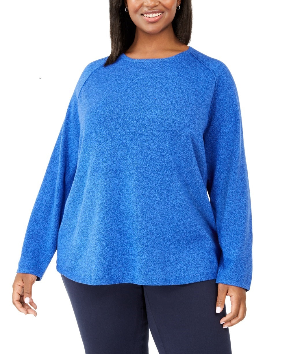 Karen Scott Suéter Feminino Curvo Bainha Azul Tamanho 1X