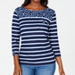 Karen Scott Top feminino esportivo listrado com estampa floral e jugo, azul marinho, tamanho XS