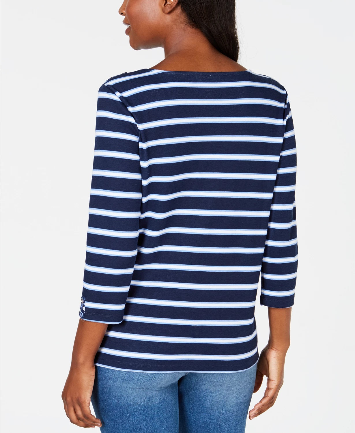 Karen Scott Top feminino esportivo listrado com estampa floral e jugo, azul marinho, tamanho XS