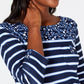 Karen Scott Top feminino esportivo listrado com estampa floral e jugo, azul marinho, tamanho XS