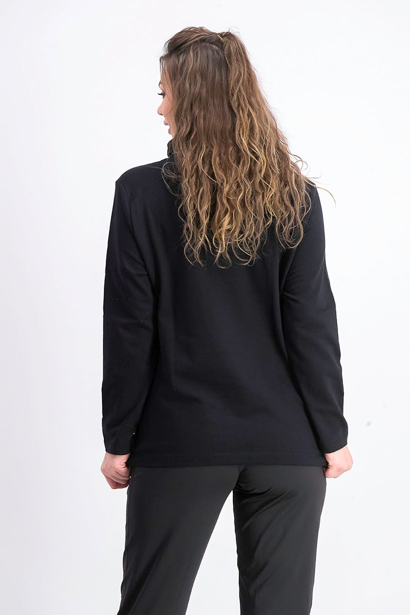 Karen Scott Top esportivo feminino com gola alta, preto, tamanho médio