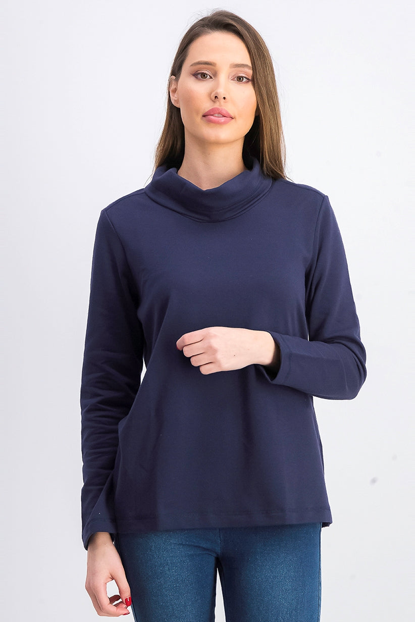 Karen Scott Top esportivo feminino com gola alta, azul escuro, tamanho pequeno