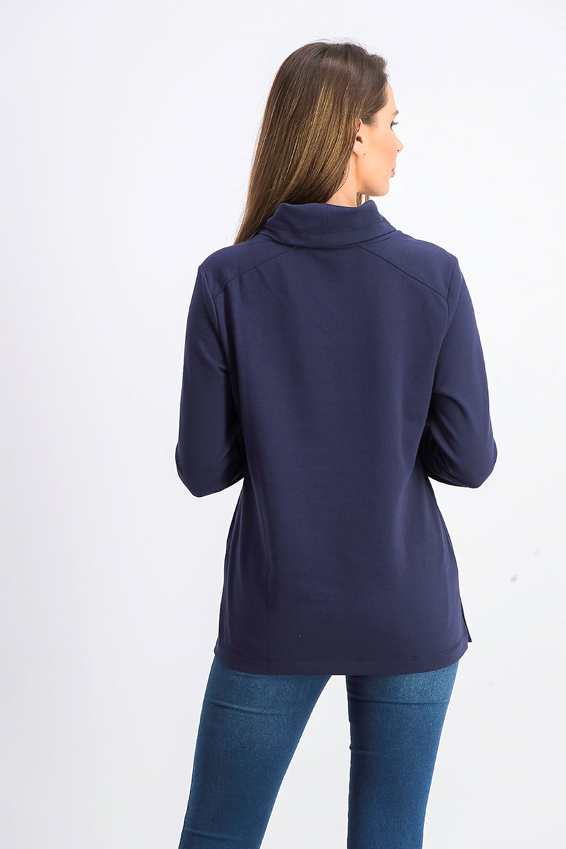 Karen Scott Top esportivo feminino com gola alta, azul escuro, tamanho pequeno