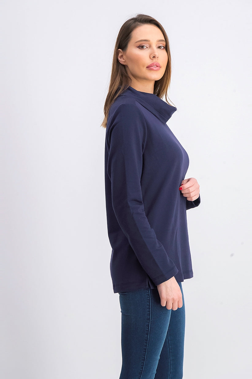 Karen Scott Top esportivo feminino com gola alta, azul escuro, tamanho pequeno