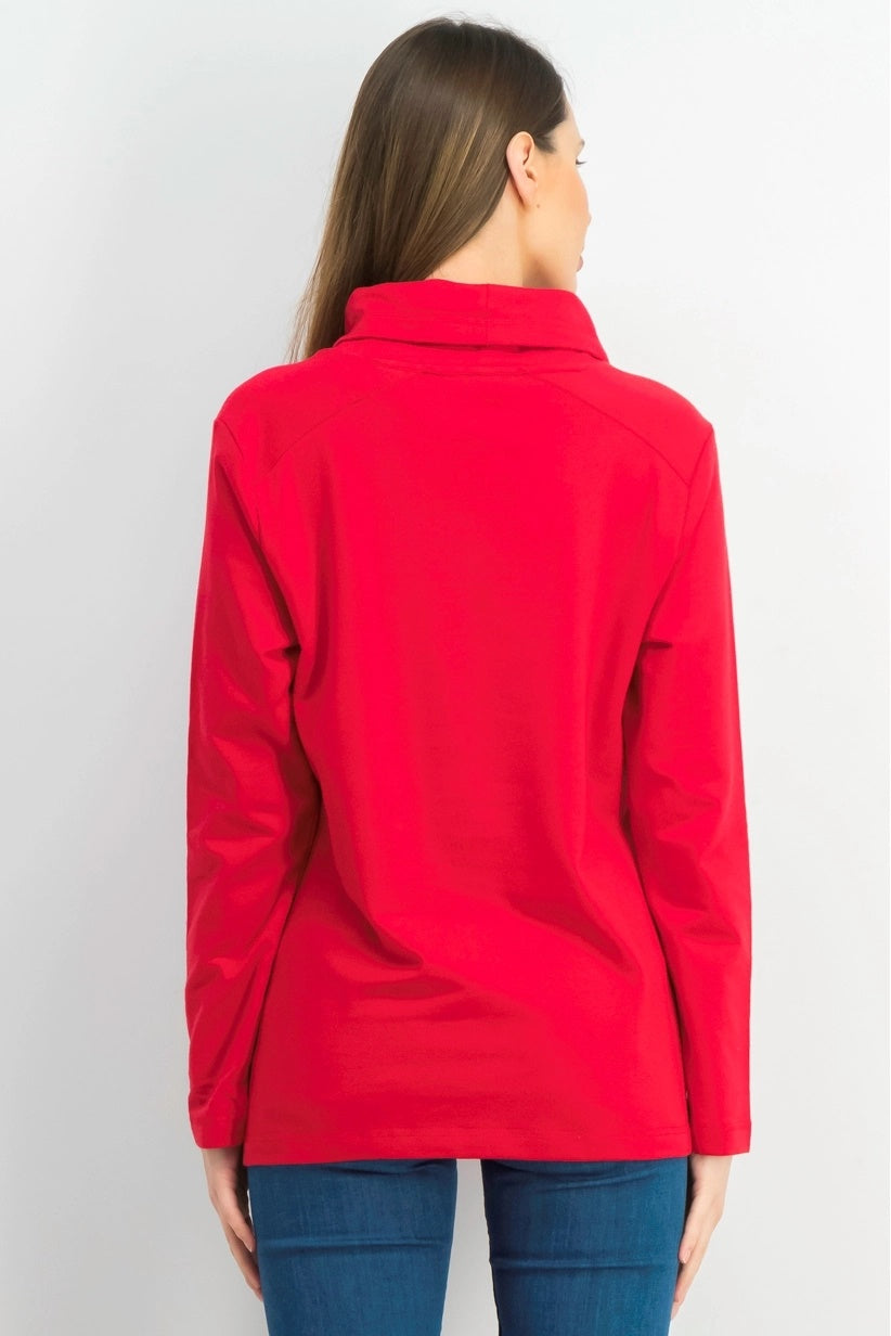 Karen Scott Nova Camisa Gola Alta Manga Longa Top Vermelho Tamanho XS