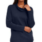 Blusa feminina Karen Scott de manga comprida mesclada e gola alta, azul, tamanho pequeno e pequeno