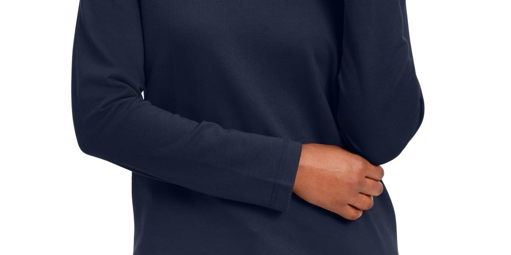 Blusa feminina Karen Scott de manga comprida mesclada e gola alta, azul, tamanho pequeno e pequeno