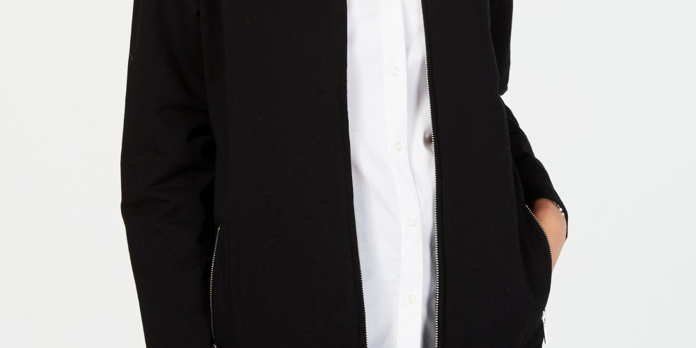 Jaqueta feminina Karen Scott com gola alta e zíper frontal, preta, tamanho XS