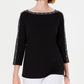 Karen Scott Top Feminino com Acabamento em Tachas e Manga 3/4 Preto Tamanho P