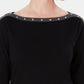 Karen Scott Top Feminino com Acabamento em Tachas e Manga 3/4 Preto Tamanho P
