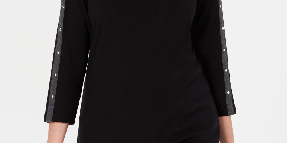 Karen Scott Top Feminino com Acabamento em Tachas e Manga 3/4 Preto Tamanho P