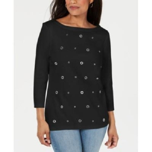 Karen Scott Top Feminino de Algodão com Ilhós Preto Tamanho P