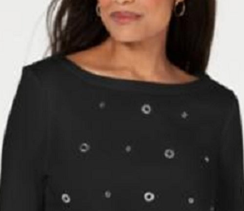 Karen Scott Top Feminino de Algodão com Ilhós Preto Tamanho P