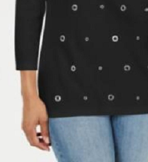 Karen Scott Top Feminino de Algodão com Ilhós Preto Tamanho P