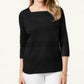 Karen Scott Blusa Feminina Listrada com Decote Quadrado e Renda, Preta, Tamanho Médio