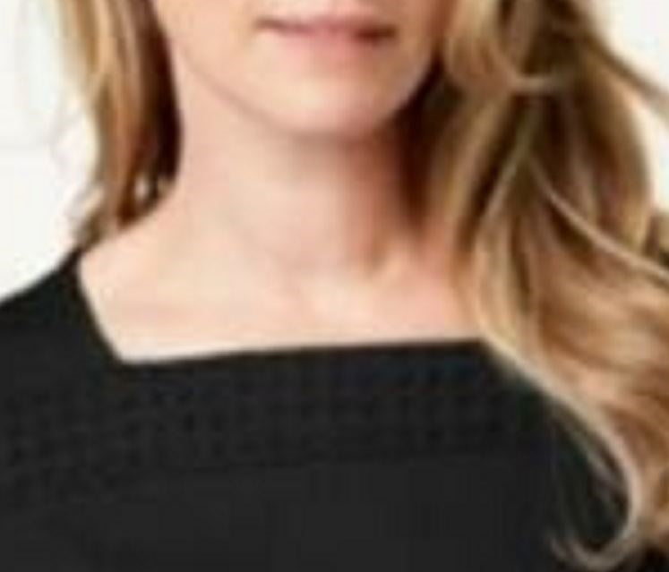Karen Scott Blusa Feminina Listrada com Decote Quadrado e Renda, Preta, Tamanho Médio