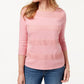 Karen Scott Blusa Feminina Listrada com Decote Quadrado e Renda Rosa Tamanho P