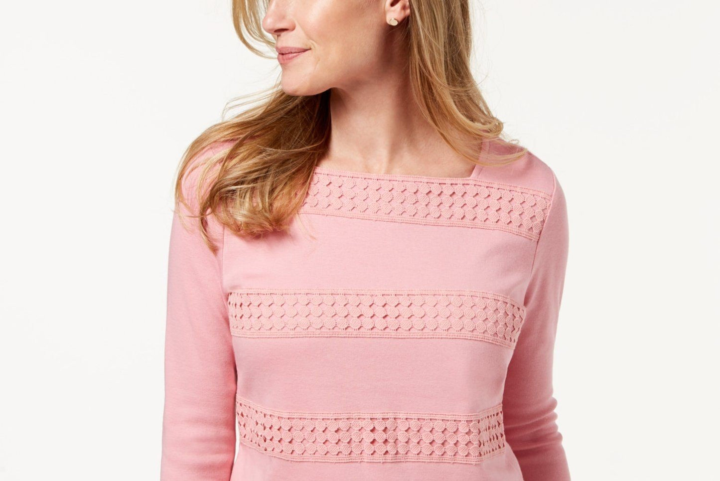 Karen Scott Blusa Feminina Listrada com Decote Quadrado e Renda Rosa Tamanho P
