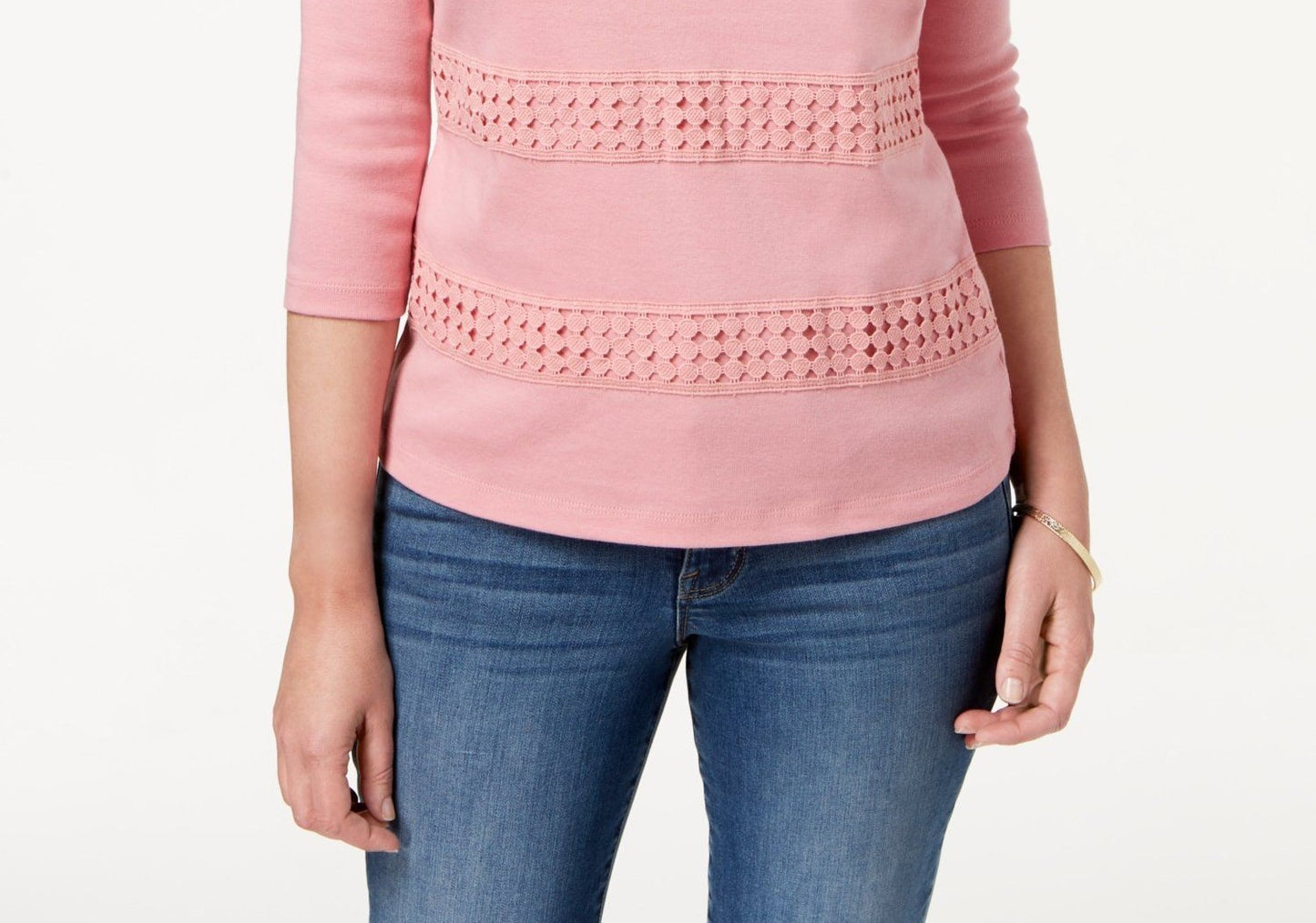 Karen Scott Blusa Feminina Listrada com Decote Quadrado e Renda Rosa Tamanho P