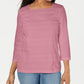 Karen Scott Top Feminino Petite Renda Gola Quadrada Manga 3/4 Rosa Grande