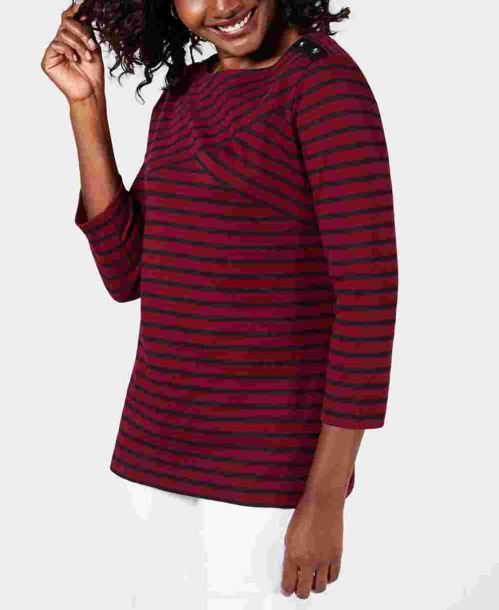 Karen Scott Blusa Listrada Feminina Vermelha Tamanho Pequeno Pequeno