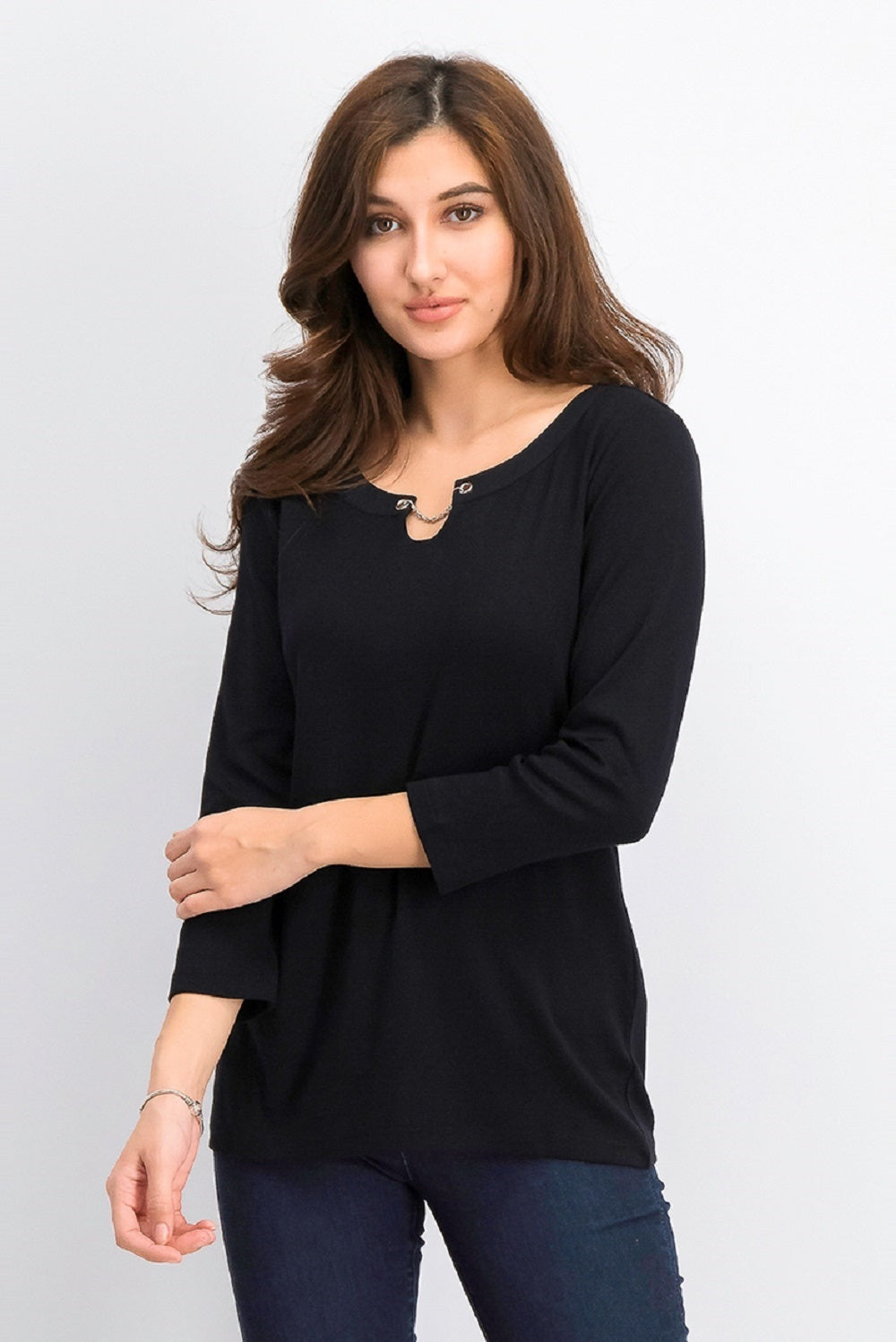 Blusa feminina Karen Scott manga três quartos preta tamanho médio