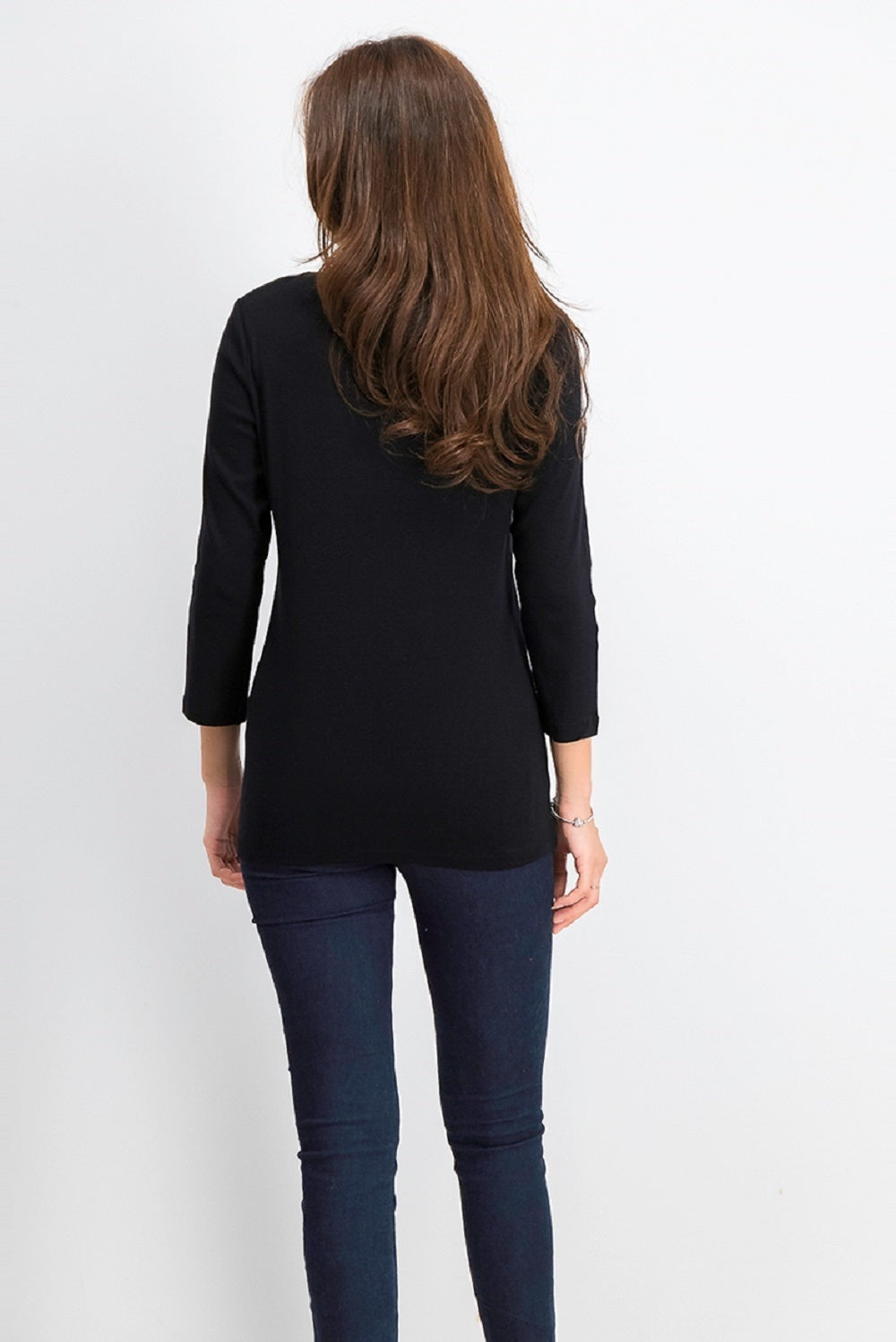Blusa feminina Karen Scott manga três quartos preta tamanho médio