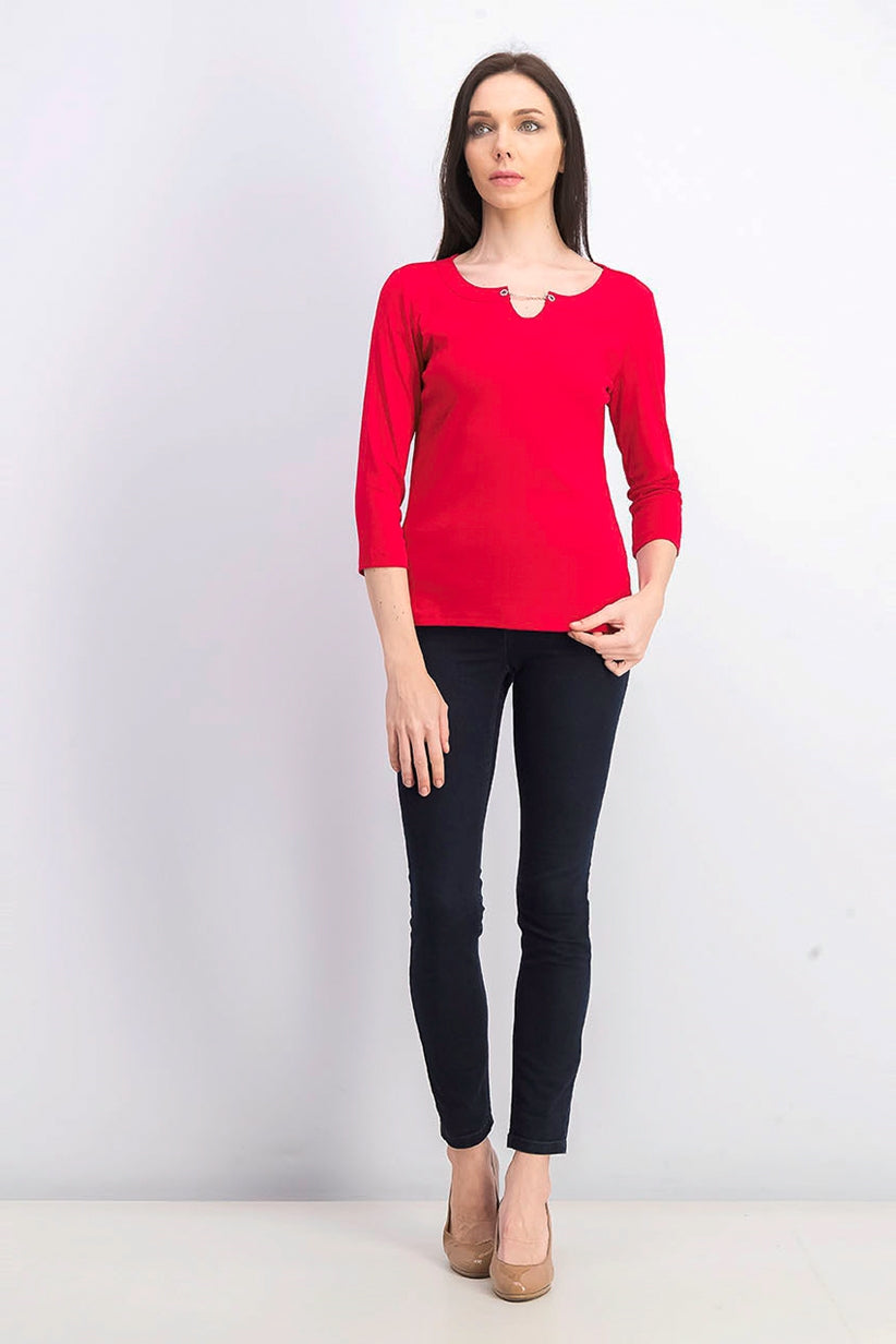 Karen Scott Blusa Feminina Manga Três Quartos Vermelha Tamanho P