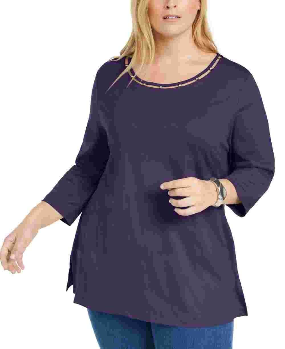 Túnica feminina Karen Scott Plus Size com recorte nas costas e decote em V, roxa, tamanho 0X