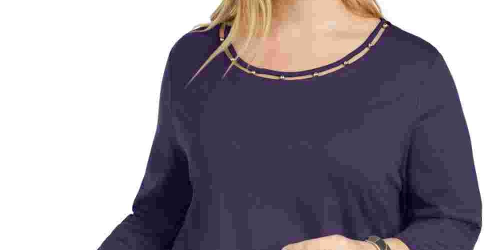 Túnica feminina Karen Scott Plus Size com recorte nas costas e decote em V, roxa, tamanho 0X