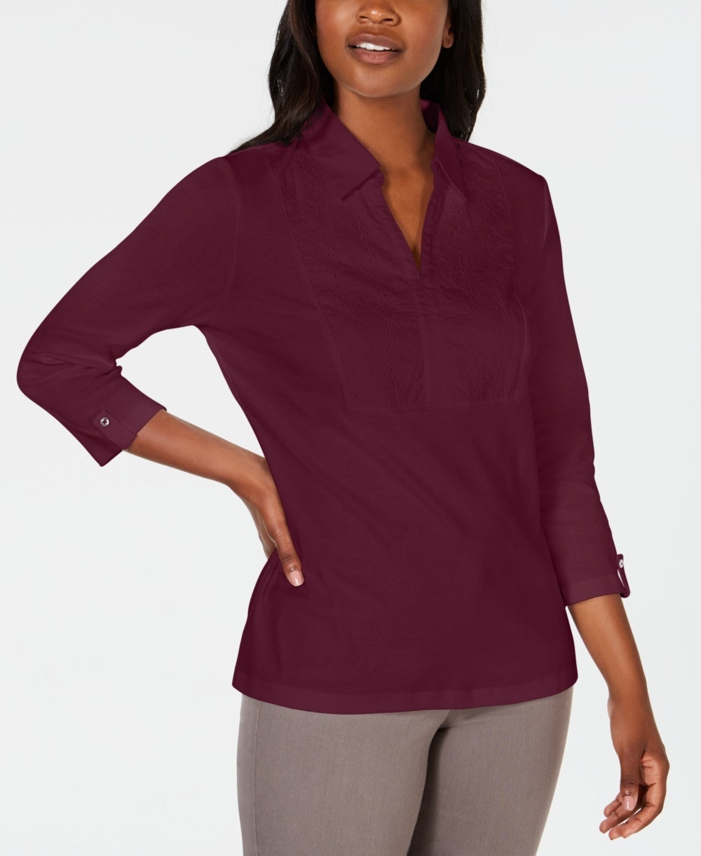 Karen Scott Top Feminino de Algodão com Ilhós e Jugo Vermelho Tamanho XS