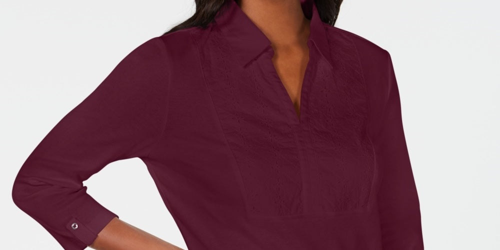 Karen Scott Top Feminino de Algodão com Ilhós e Jugo Vermelho Tamanho XS