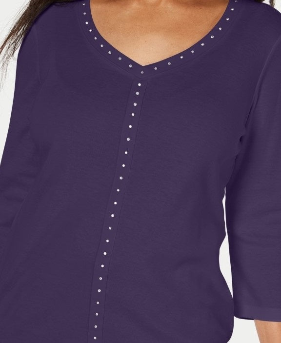 Karen Scott Top Feminino com Decote em V e Tachas Roxo Tamanho XS