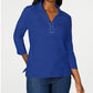 Camisa feminina Karen Scott de algodão com cadarço, azul ultra, tamanho pequeno