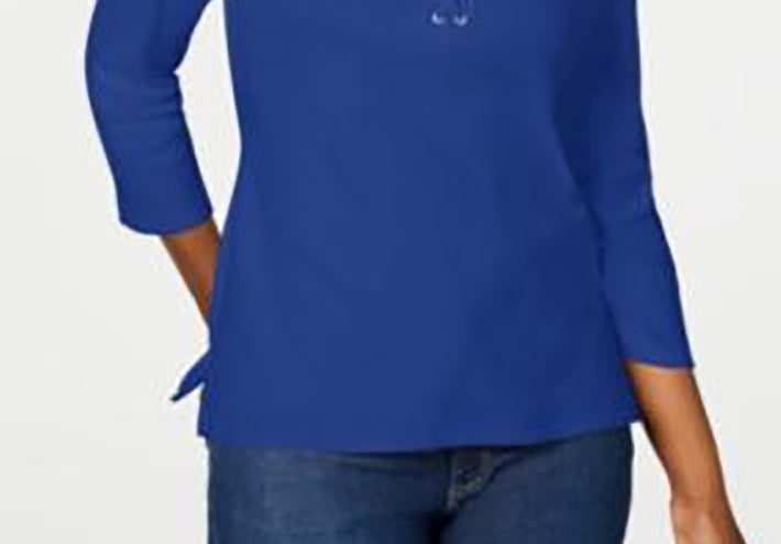 Camisa feminina Karen Scott de algodão com cadarço, azul ultra, tamanho pequeno