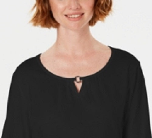Blusa feminina Karen Scott com manga três quartos, preta, tamanho pequeno