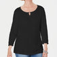 Blusa feminina Karen Scott com manga três quartos, preta, tamanho X-S