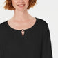 Blusa feminina Karen Scott com manga três quartos, preta, tamanho X-S