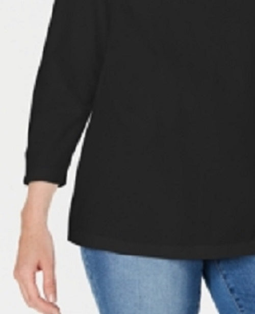 Blusa feminina Karen Scott com manga três quartos, preta, tamanho X-S