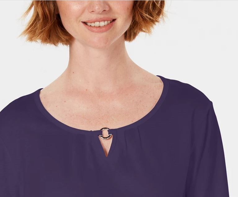 Karen Scott Blusa feminina manga três quartos roxa tamanho pequeno