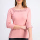 Blusa feminina Karen Scott de crochê com decote quadrado, rosa, tamanho pequeno