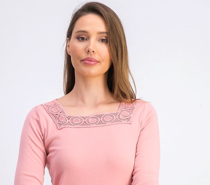 Blusa feminina Karen Scott de crochê com decote quadrado, rosa, tamanho pequeno