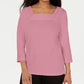 Blusa feminina Karen Scott de crochê com decote quadrado, rosa escuro, tamanho X-S