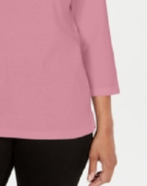 Blusa feminina Karen Scott de crochê com decote quadrado, rosa escuro, tamanho X-S