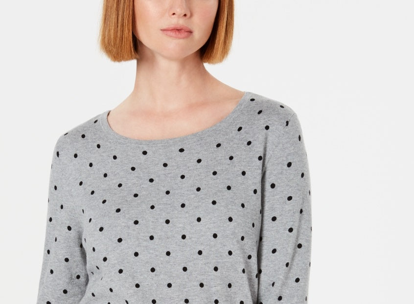 Karen Scott Suéter feminino estampado com manga 3/4 cinza tamanho pequeno
