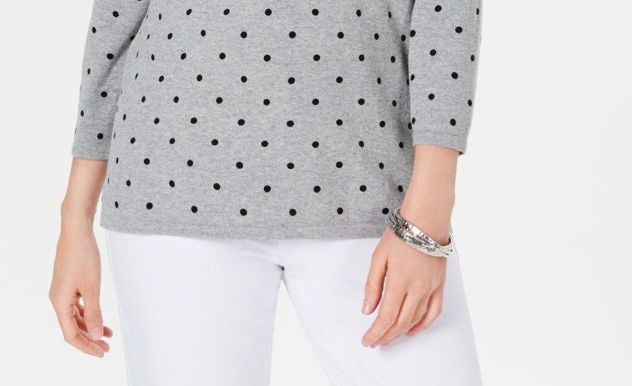 Karen Scott Suéter feminino estampado com manga 3/4 cinza tamanho pequeno