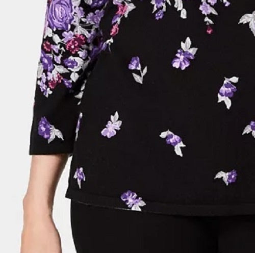 Karen Scott Suéter feminino com estampa floral, preto, tamanho X-S